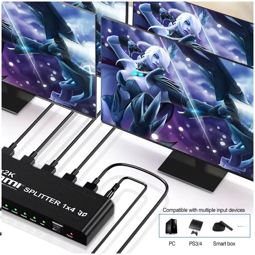 Splitter HDMI 1x4 Metalico Full Hd 4K 30hz 3D 1080P 60Hz 4 Pantallas S1836