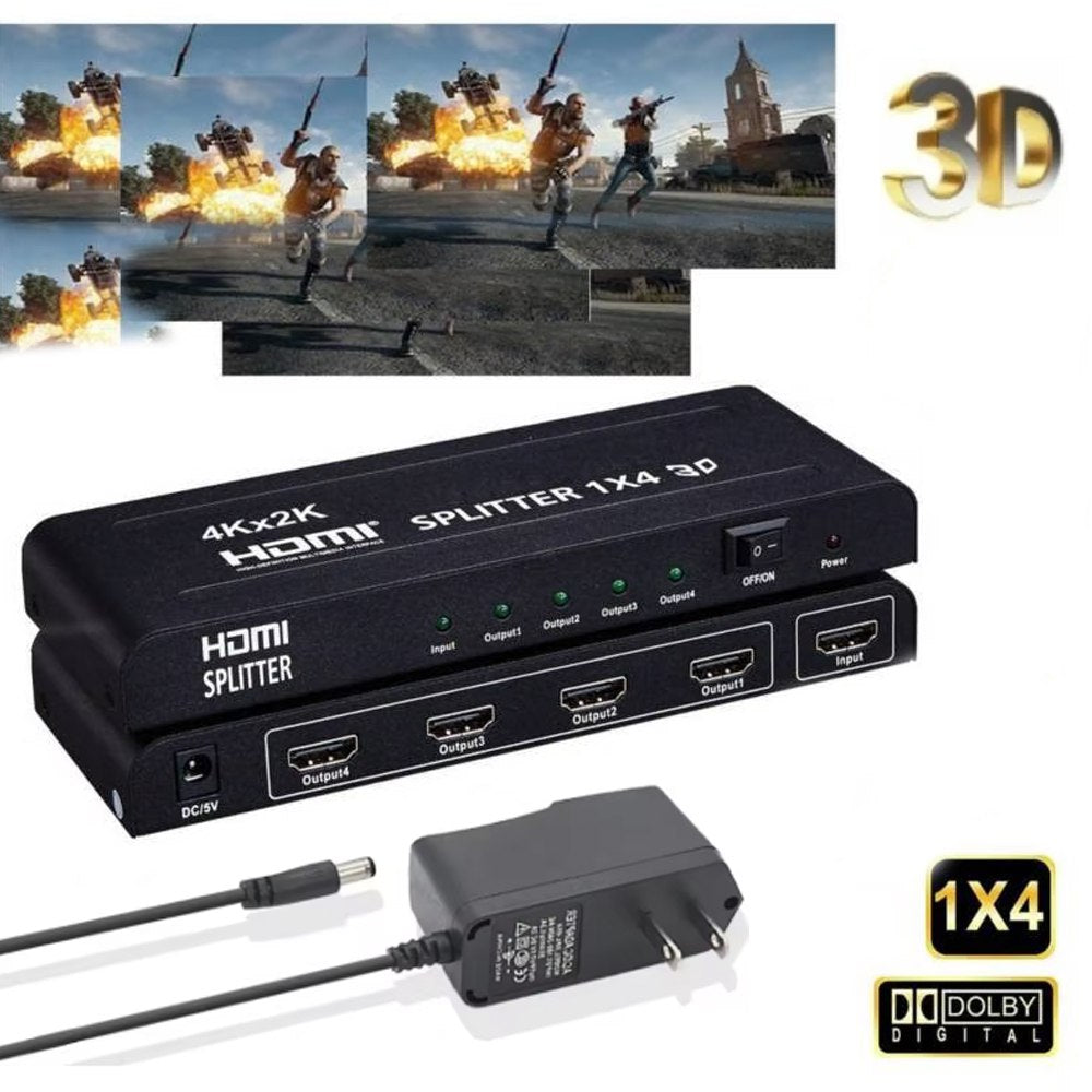 Splitter HDMI 1x4 Metalico Full Hd 4K 30hz 3D 1080P 60Hz 4 Pantallas S1836