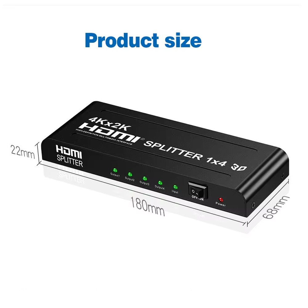 Splitter HDMI 1x4 Metalico Full Hd 4K 30hz 3D 1080P 60Hz 4 Pantallas S1836