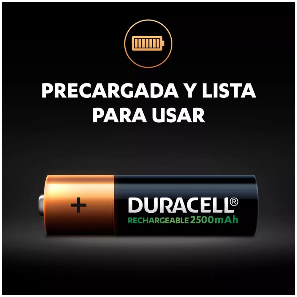 Pilas AA Recargables DURACELL 2500mAh Blister x 2 Unidades Baterias S1844