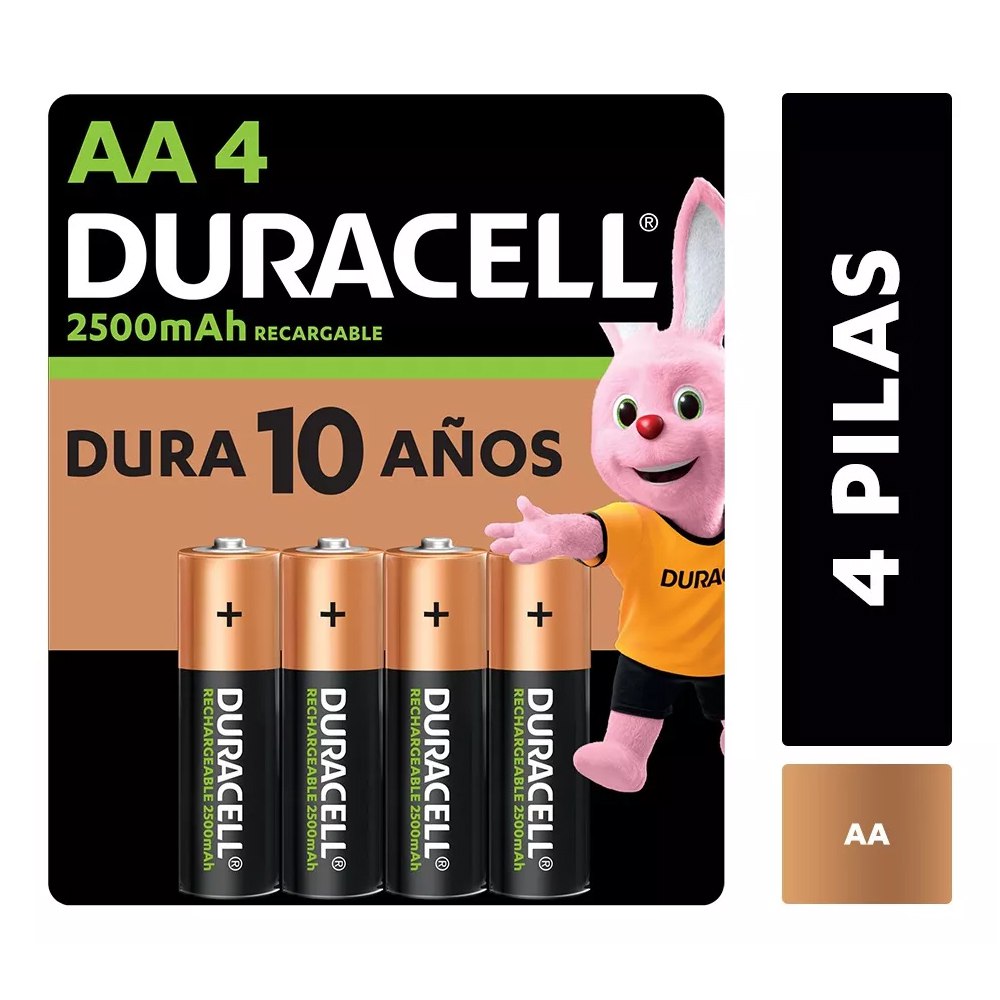 Pilas AA Recargables DURACELL 2500mAh Blister x 4 Unidades Baterias S1845