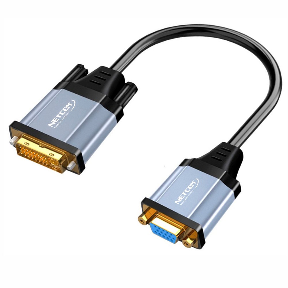 Adaptador Convertidor DVI D 24+1 a VGA Activo NETCOM Cable PVC S1852