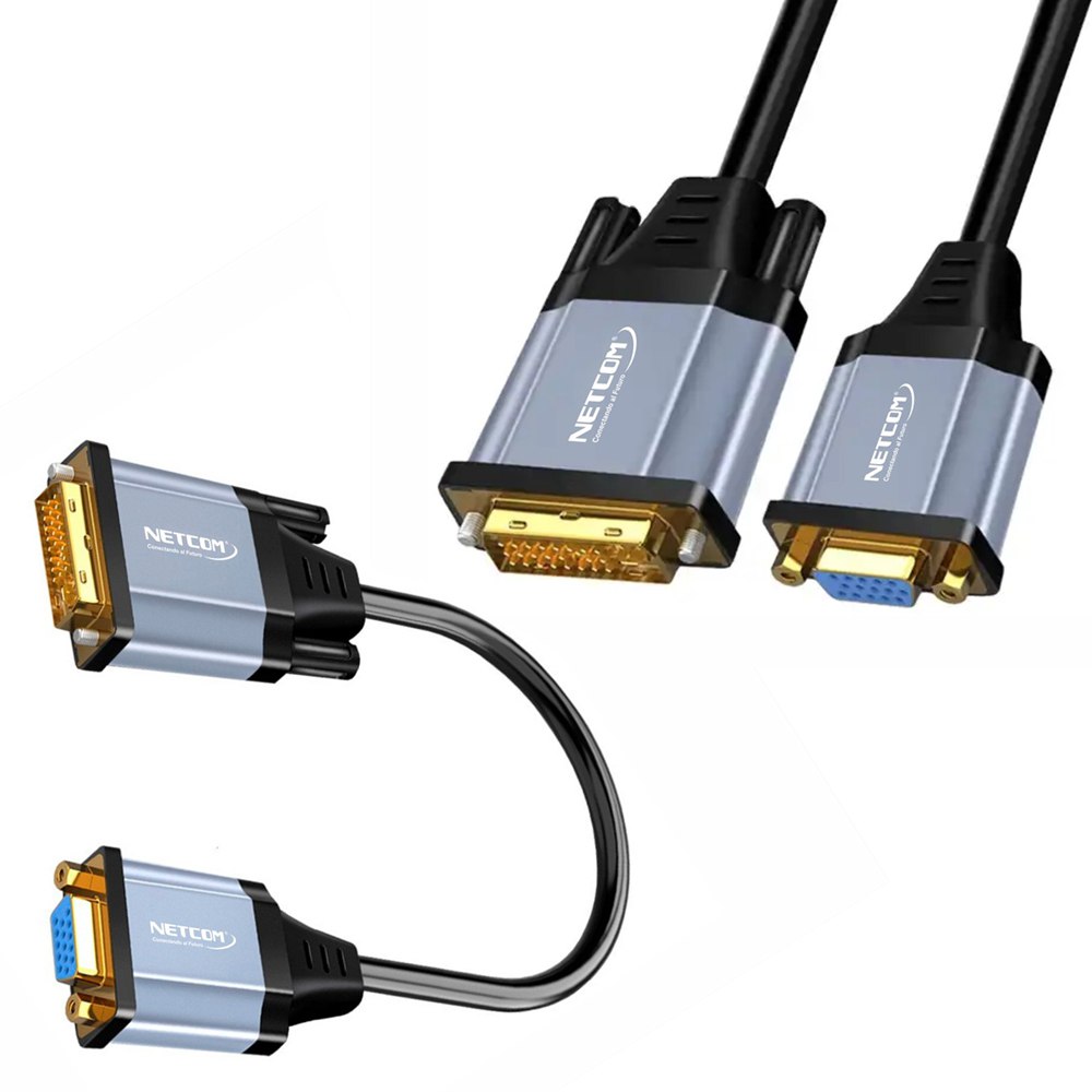 Adaptador Convertidor DVI D 24+1 a VGA Activo NETCOM Cable PVC S1852