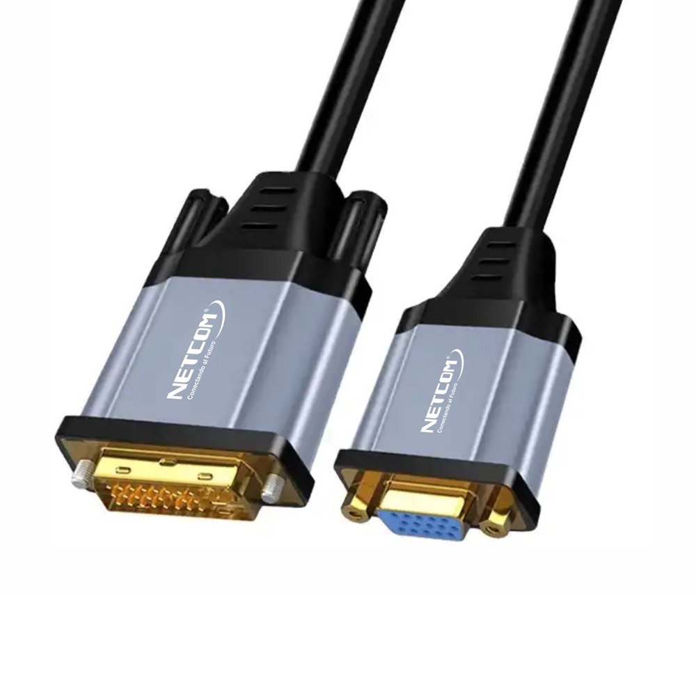 Adaptador Convertidor DVI D 24+1 a VGA Activo NETCOM Cable PVC S1852