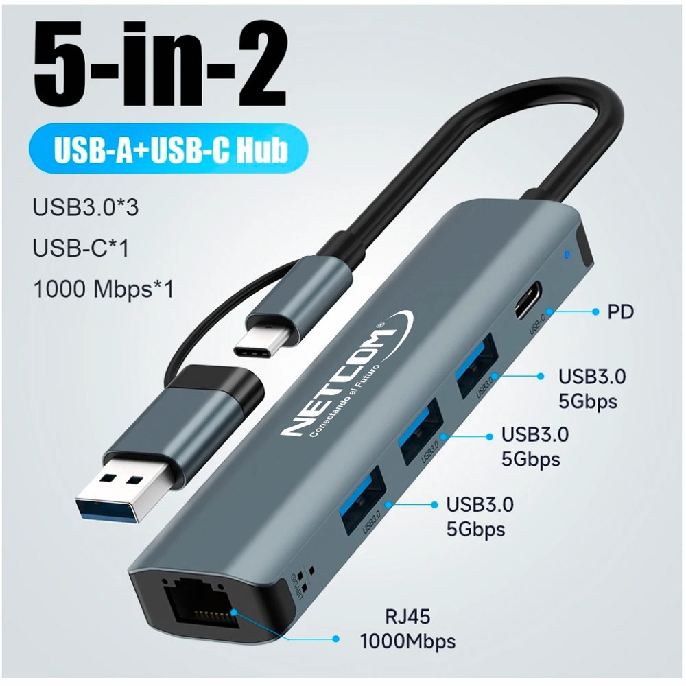 Hub USB C 5 en 2 3 usb 3.0 Puerto Gigabit RJ45 1000Mbps Tipo C S1853