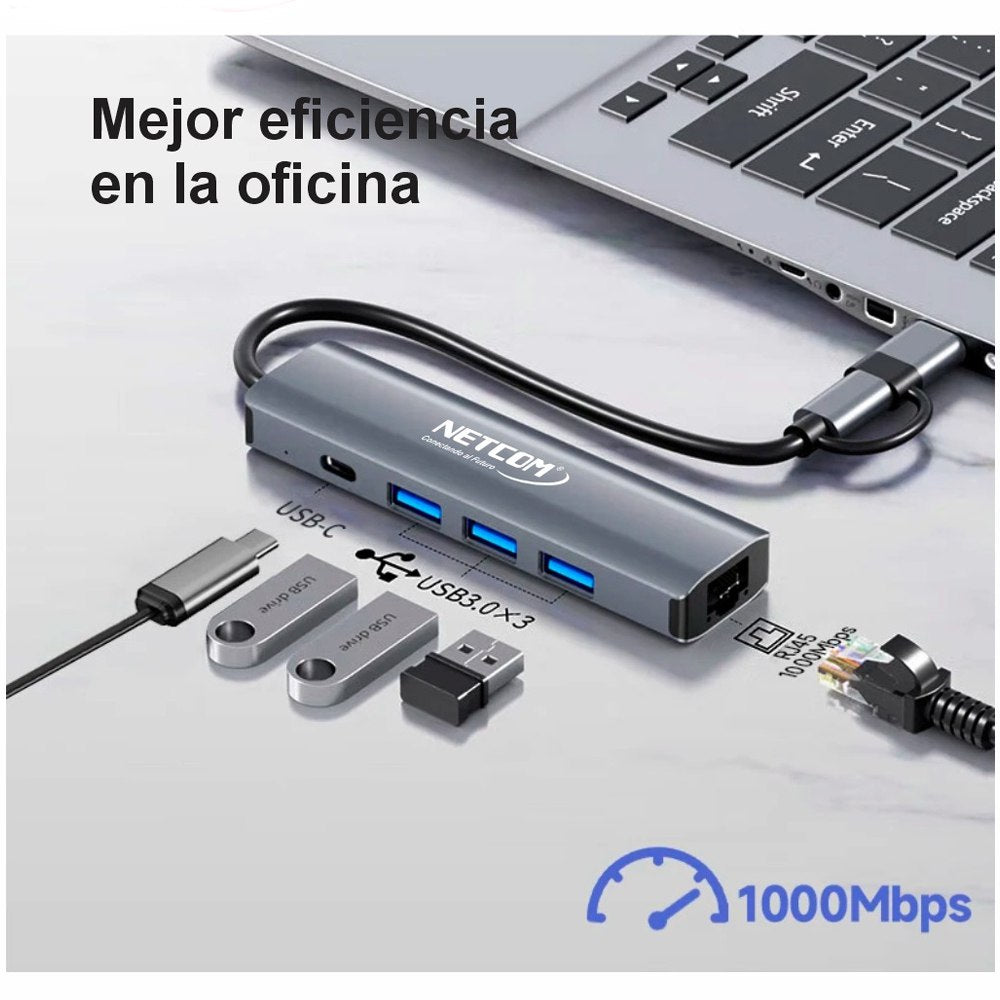 Hub USB C 5 en 2 3 usb 3.0 Puerto Gigabit RJ45 1000Mbps Tipo C S1853