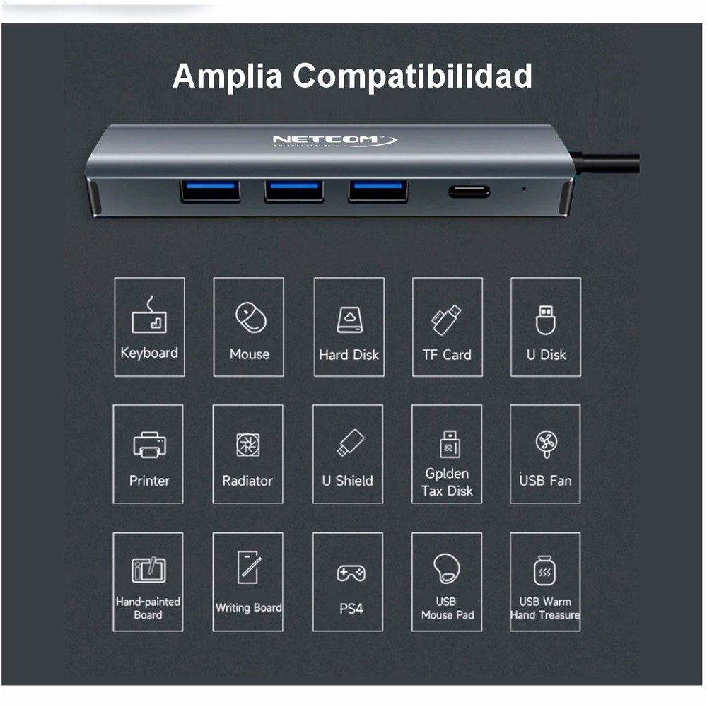 Hub USB C 5 en 2 3 usb 3.0 Puerto Gigabit RJ45 1000Mbps Tipo C S1853