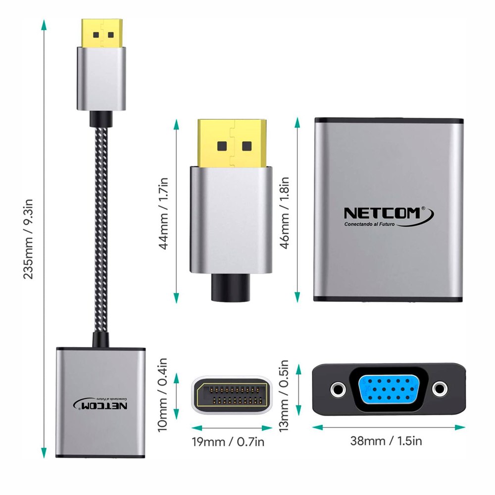 Adaptador Convertidor DisplayPort a Vga NETCOM Premium Dp a Vga 1080P S1854