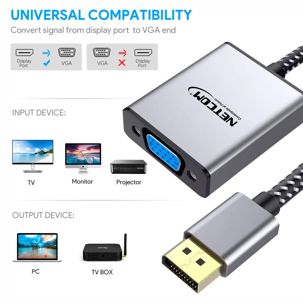 Adaptador Convertidor DisplayPort a Vga NETCOM Premium Dp a Vga 1080P S1854