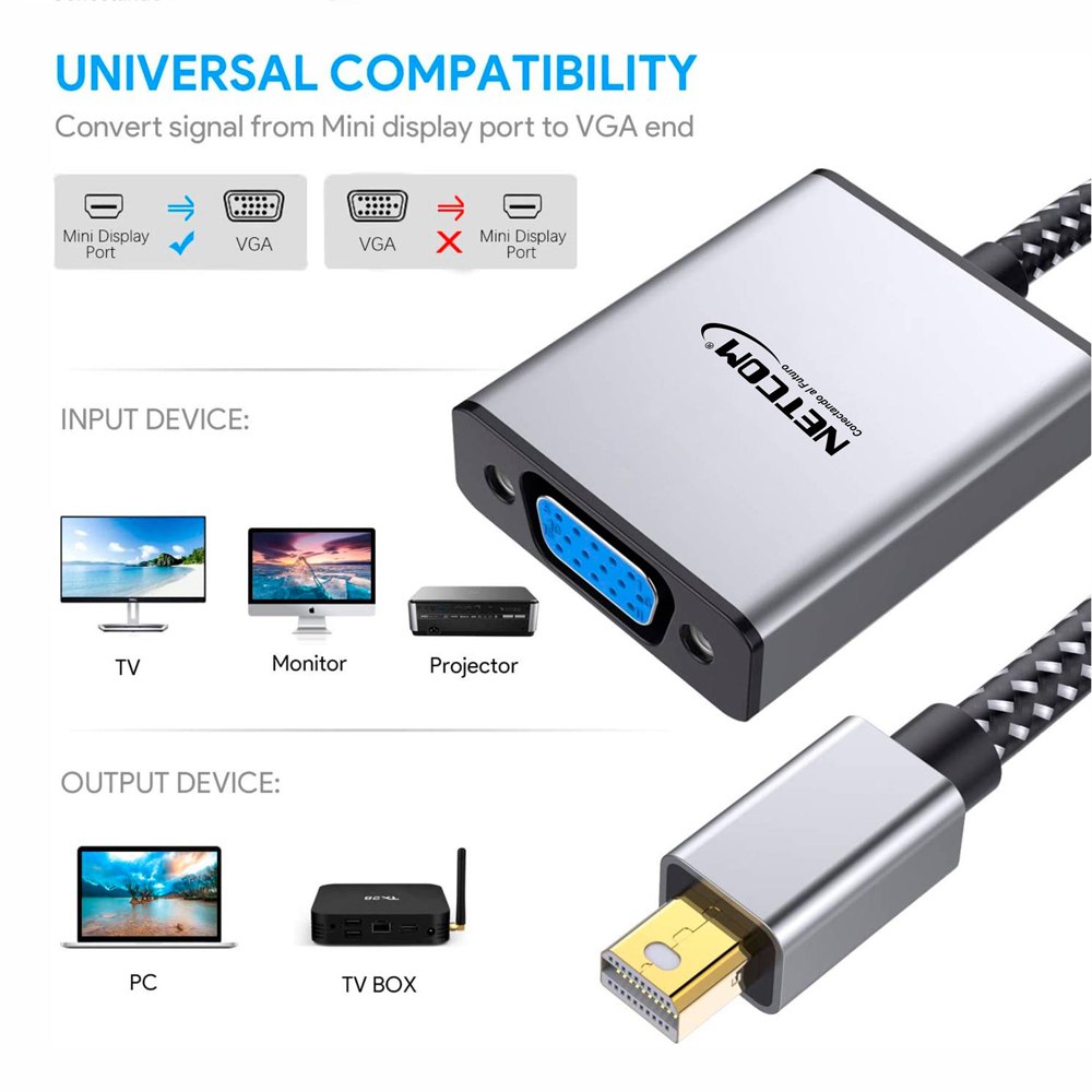 Adaptador Convertidor Mini DisplayPort a Vga NETCOM Premium Dp a Vga S1855