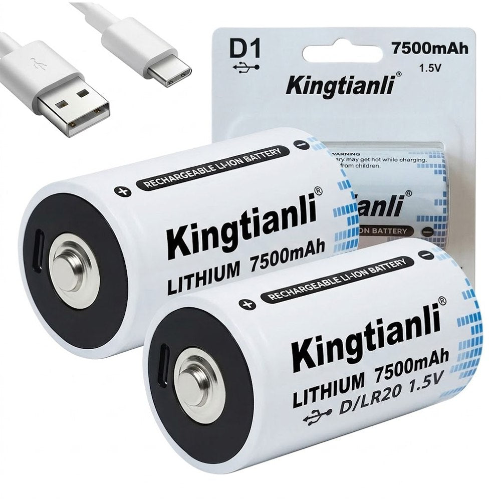 2 Baterias de Litio Recargable Tipo D 1.5V 7500mAh Pila D1 USB C S1861