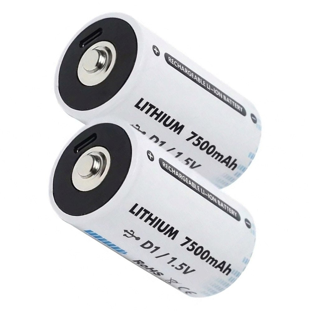 2 Baterias de Litio Recargable Tipo D 1.5V 7500mAh Pila D1 USB C S1861