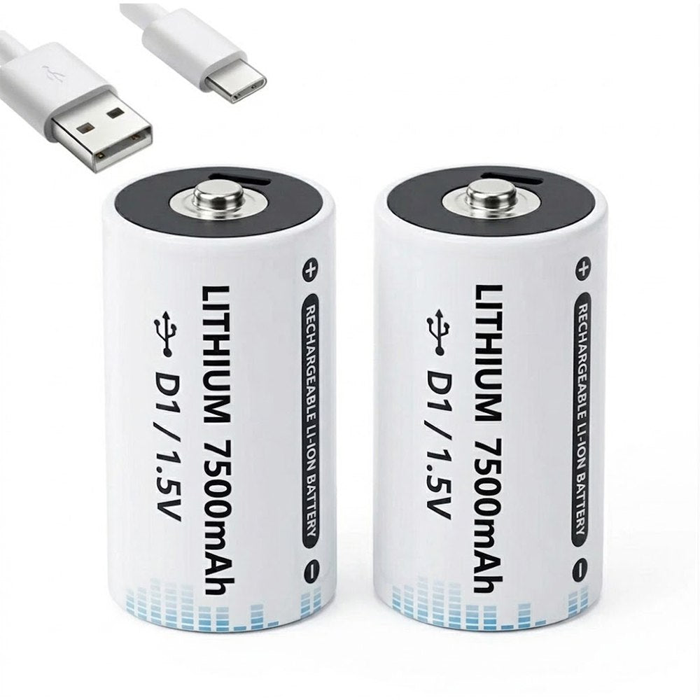 2 Baterias de Litio Recargable Tipo D 1.5V 7500mAh Pila D1 USB C S1861