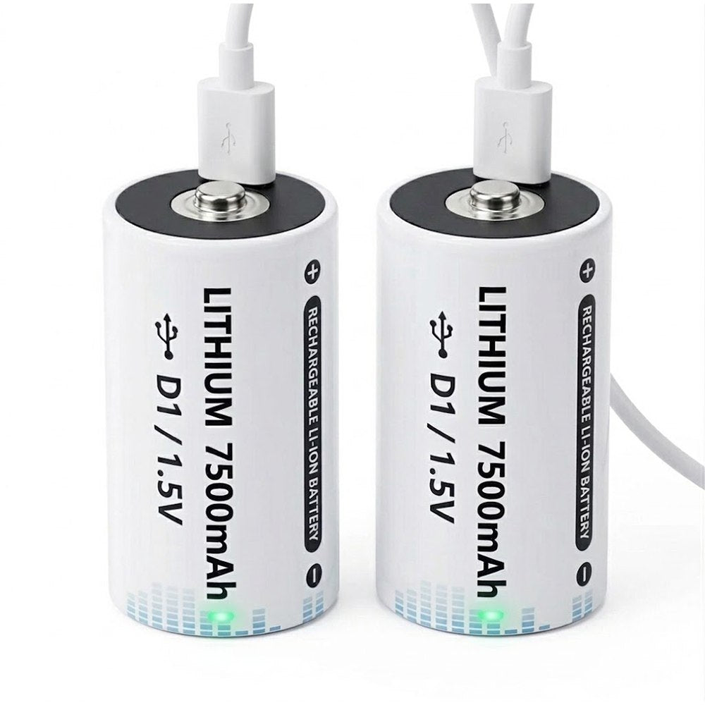 2 Baterias de Litio Recargable Tipo D 1.5V 7500mAh Pila D1 USB C S1861