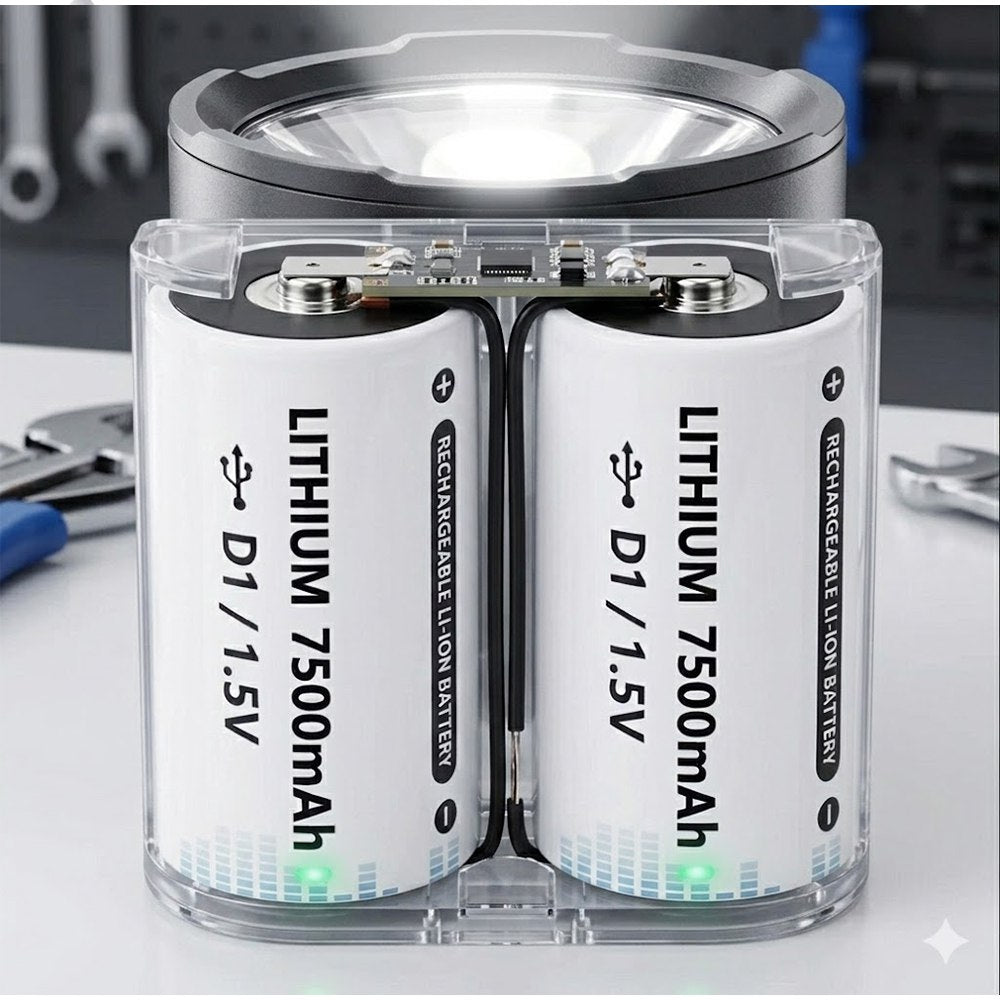2 Baterias de Litio Recargable Tipo D 1.5V 7500mAh Pila D1 USB C S1861