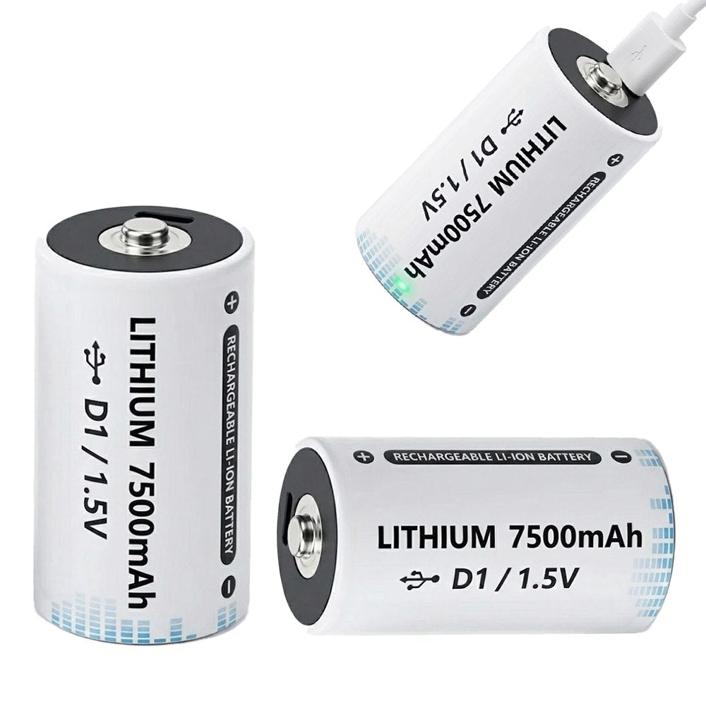 2 Baterias de Litio Recargable Tipo D 1.5V 7500mAh Pila D1 USB C S1861