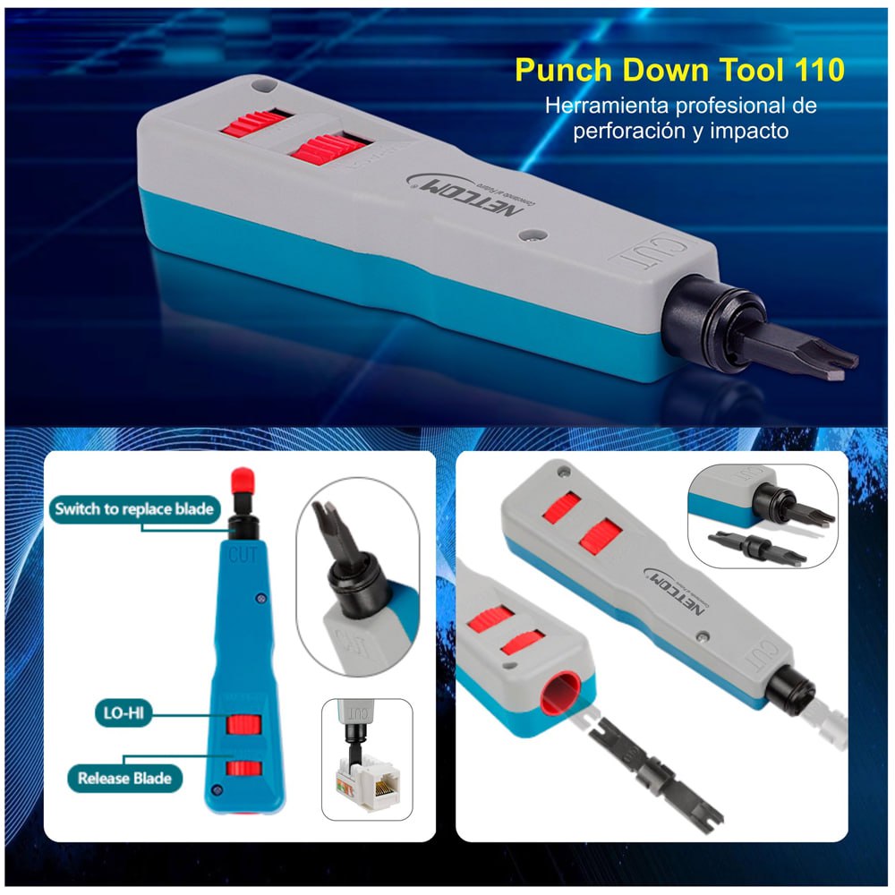 Ponchador de Impacto NETCOM Punch Down 110/88 y 110/66 cat5 cat6 Krone S1871