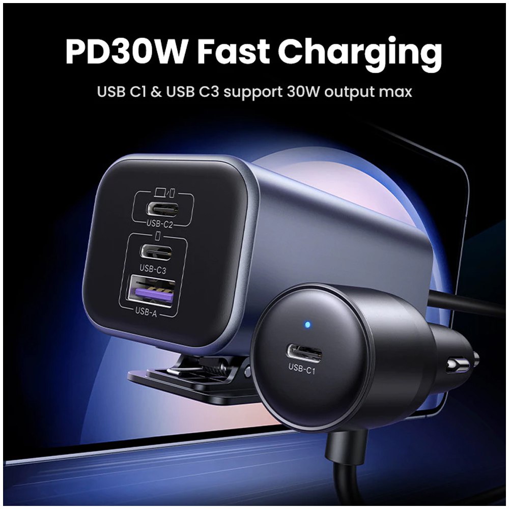 Cargador para Auto 150w Ugreen 4 En 1 4 Puertos Gan Carga Rápida S1872