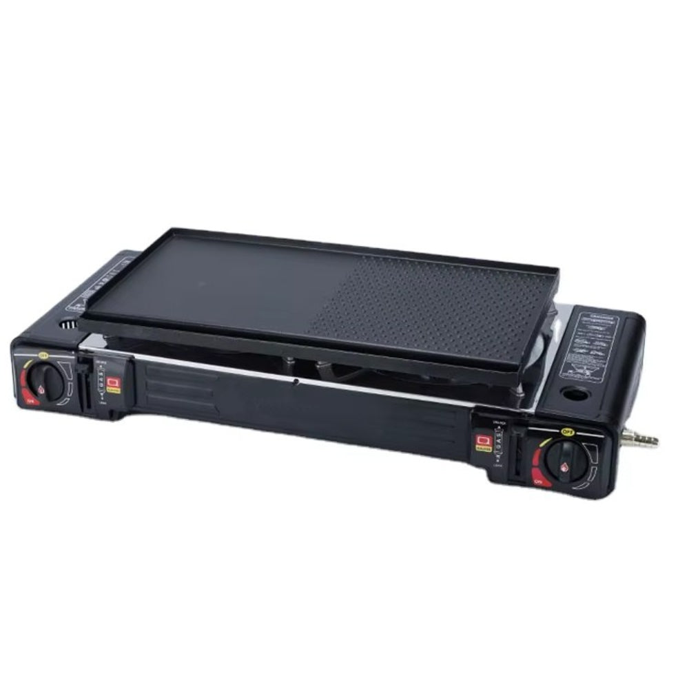 Cocina a Gas Portatil 2 Hornillas 2 en 1 con Parrilla Camp S1874