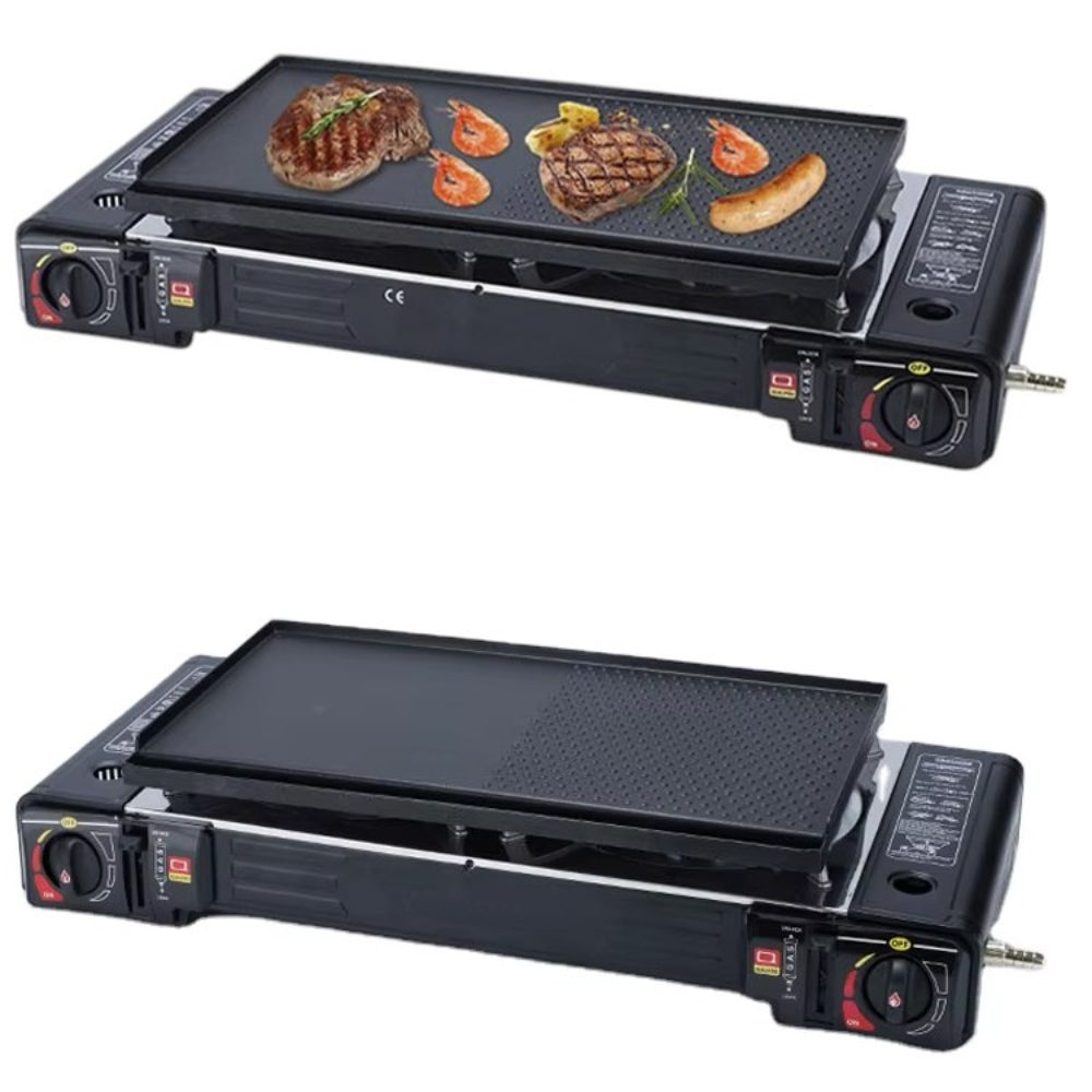 Cocina a Gas Portatil 2 Hornillas 2 en 1 con Parrilla Camp S1874