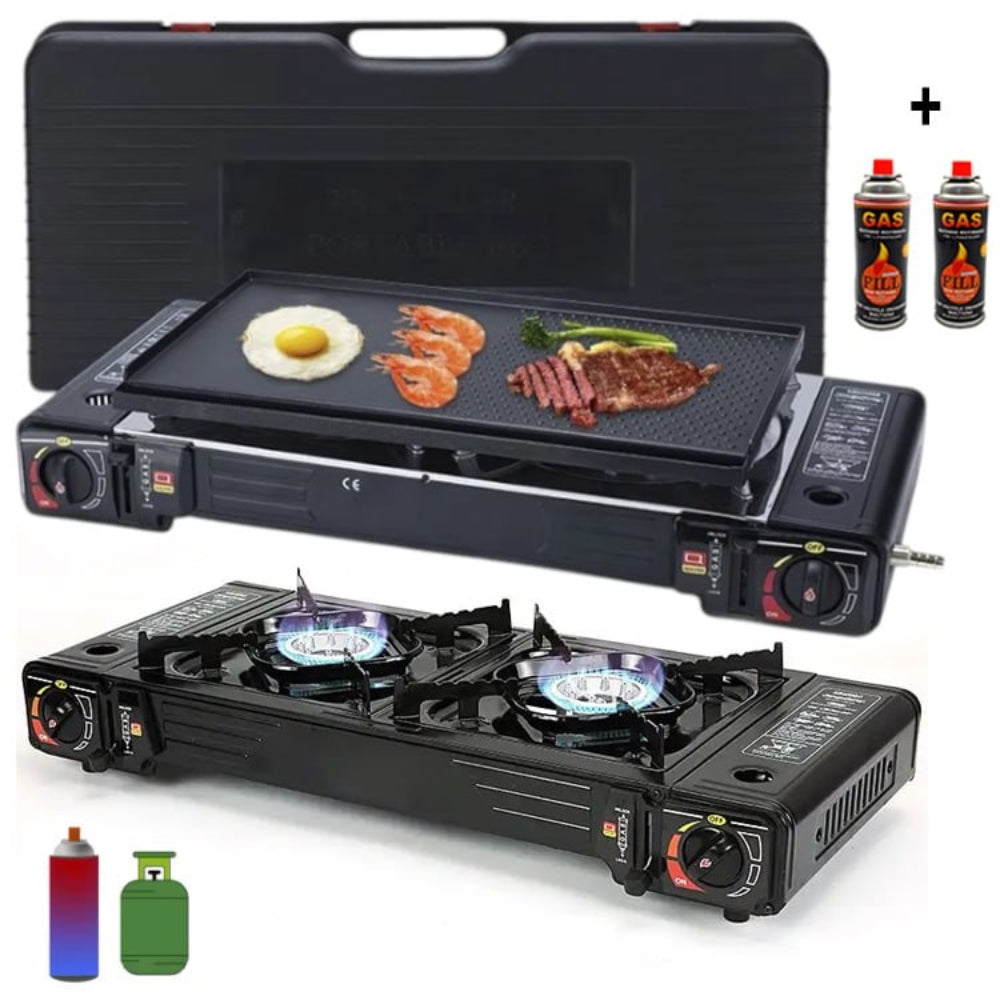 Cocina a Gas Portatil 2 Hornillas 2 en 1 con Parrilla más Gas  S1875