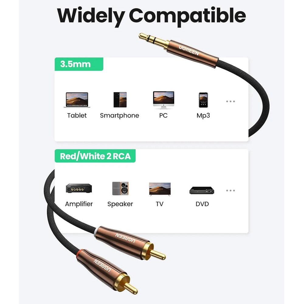 Cable de Audio Plug 3.5mm A 2 Rca Macho 2 Metros Ugreen S1883
