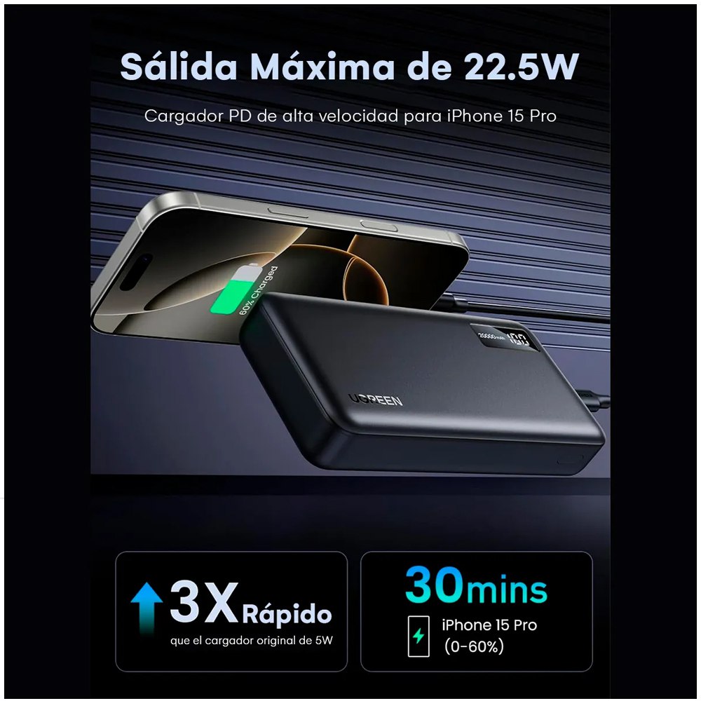 Power Bank Ugreen 20.000mah Usb 22.5w Tipo C 20w pd Carga Rapida S1886