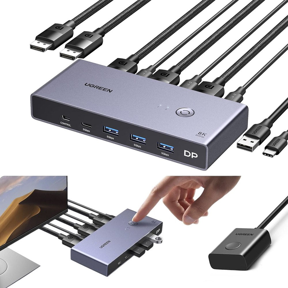 Conmutador Kvm Displayport 1.4 8k@60hz Usb 3.0 Tipo C Ugreen S1887