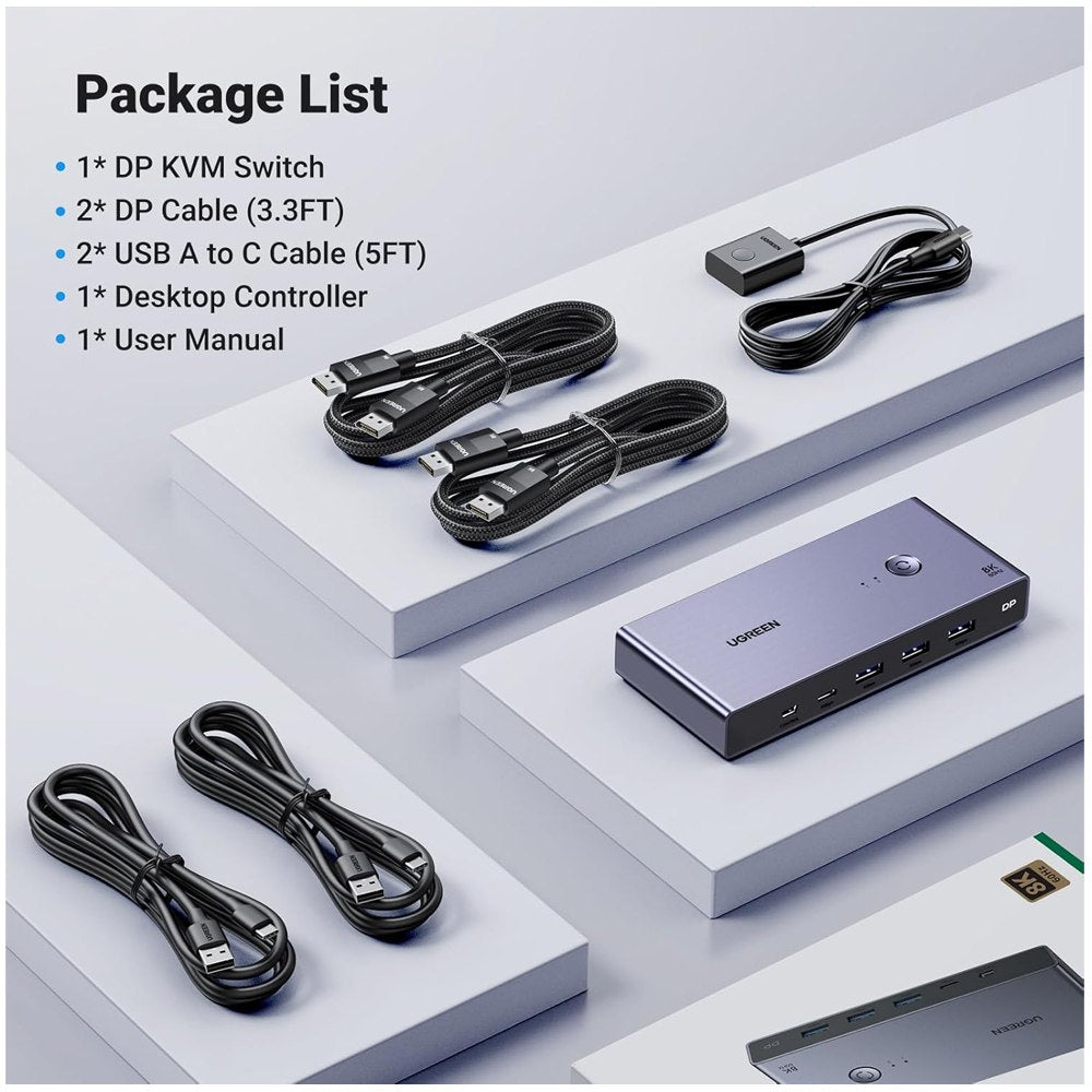 Conmutador Kvm Displayport 1.4 8k@60hz Usb 3.0 Tipo C Ugreen S1887