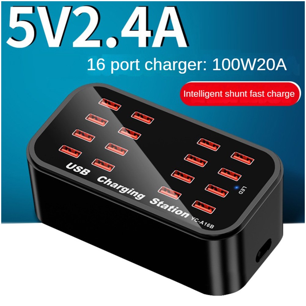 Cargador 16 Puertos Usb 100w Carga Rápida Yc-a16 Usb 20A S1890