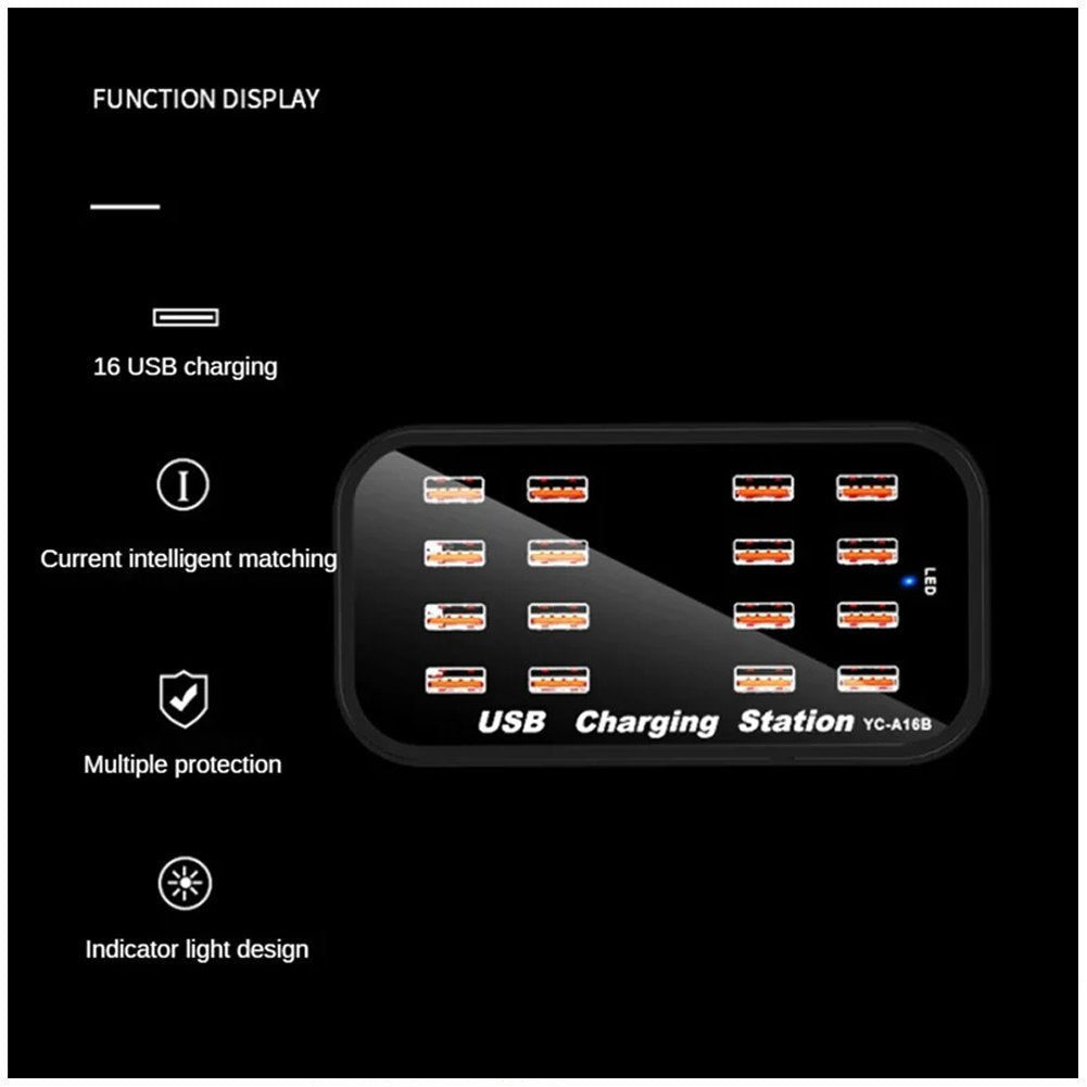 Cargador 16 Puertos Usb 100w Carga Rápida Yc-a16 Usb 20A S1890