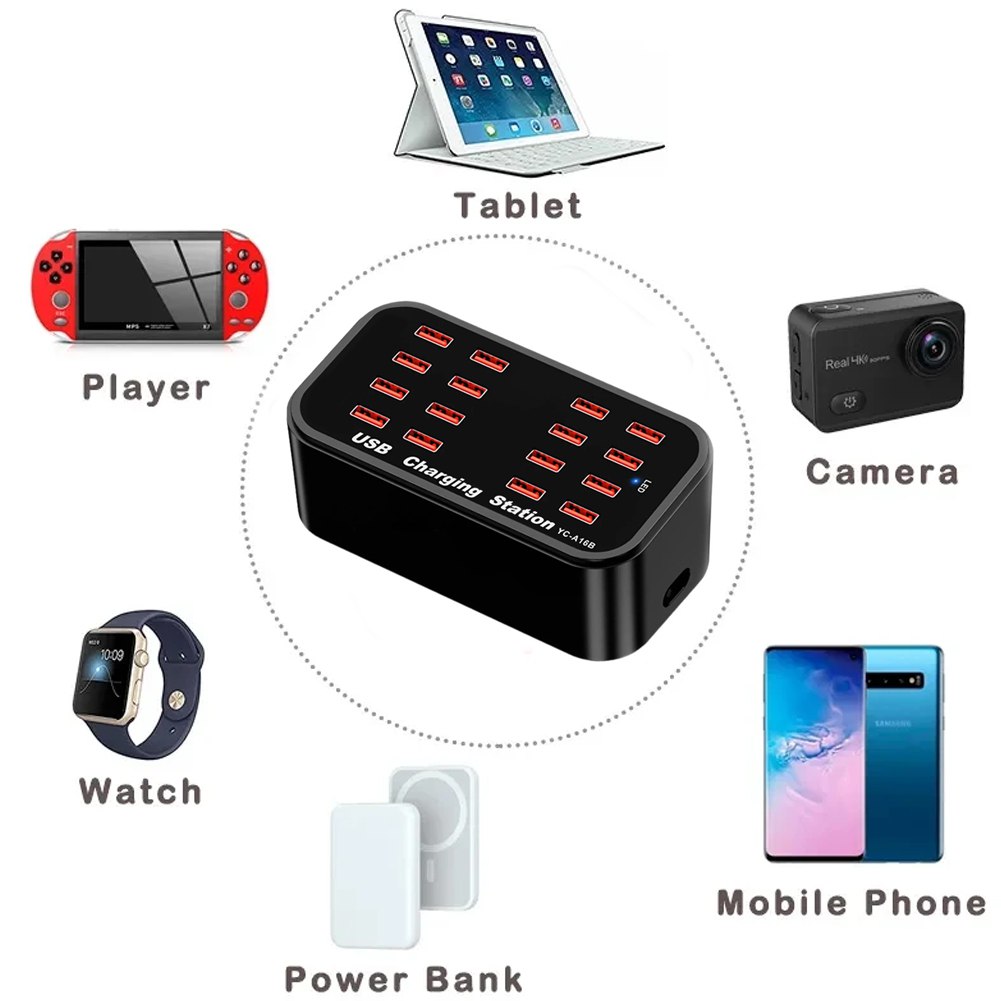 Cargador 16 Puertos Usb 100w Carga Rápida Yc-a16 Usb 20A S1890