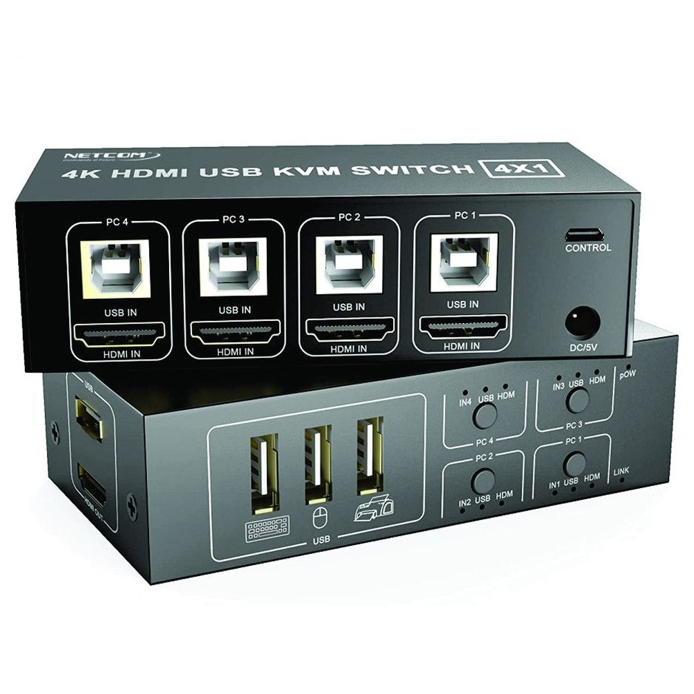 Conmutador Kvm Hdmi Switch 4 X 1 4k 60hz Netcom 4 Puertos USB S1891