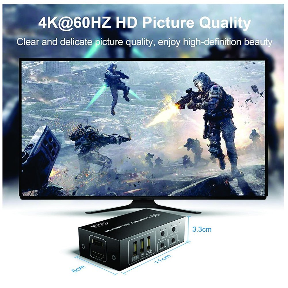 Conmutador Kvm Hdmi Switch 4 X 1 4k 60hz Netcom 4 Puertos USB S1891