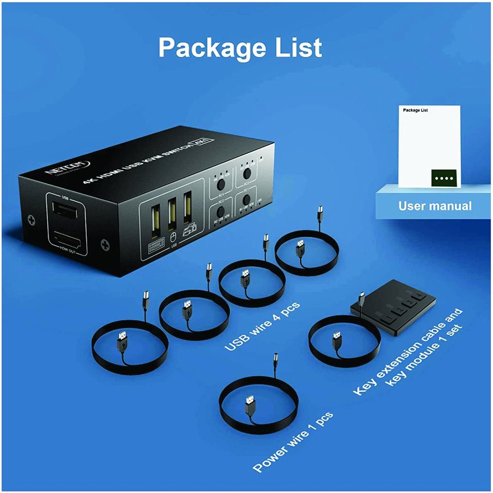 Conmutador Kvm Hdmi Switch 4 X 1 4k 60hz Netcom 4 Puertos USB S1891