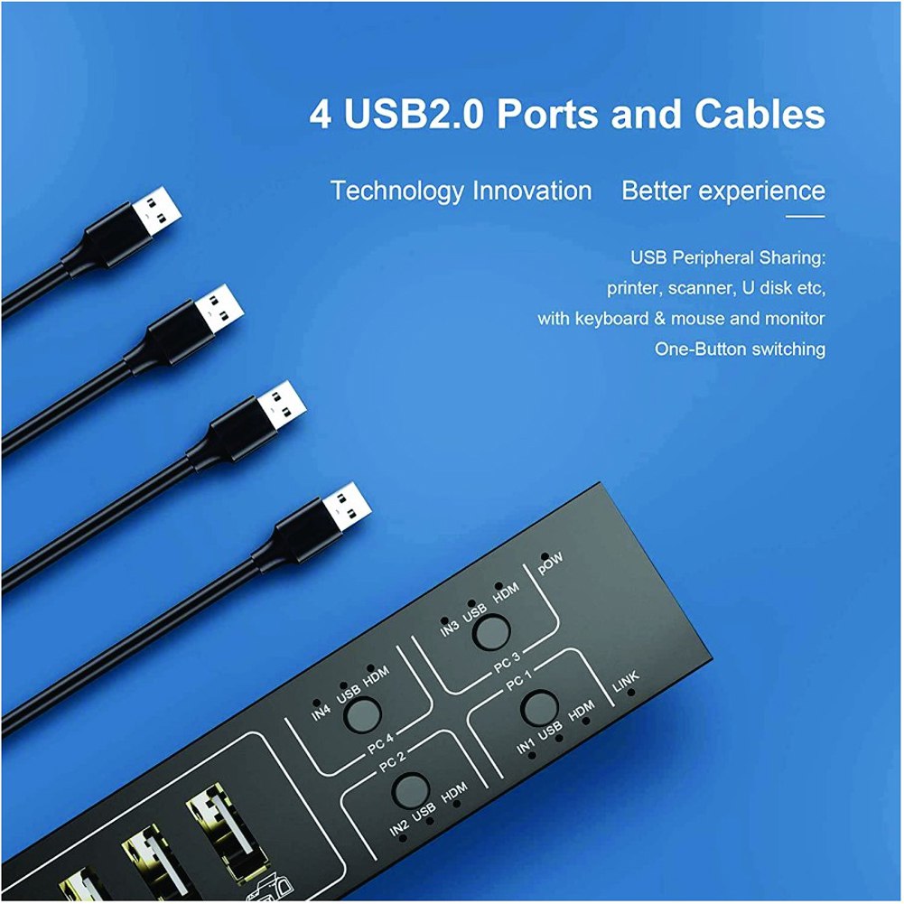 Conmutador Kvm Hdmi Switch 4 X 1 4k 60hz Netcom 4 Puertos USB S1891