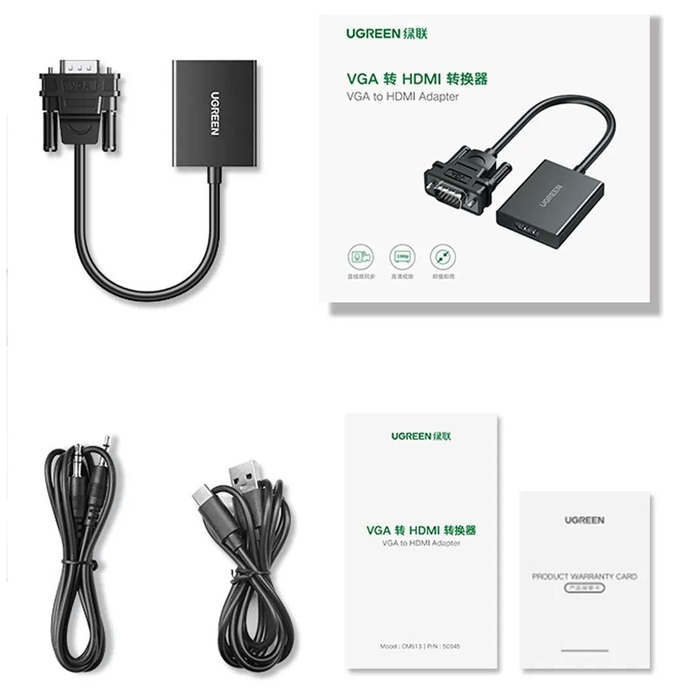 Adaptador Convertidor Vga A Hdmi Con Audio Ugreen 1080p 15cm S1898