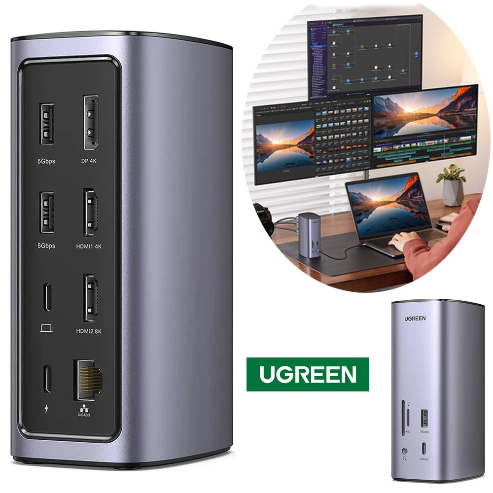 Docking Station Pro Usb Tipo C Ugreen 12 en 1 2 Hdmi Dp 8k S1901