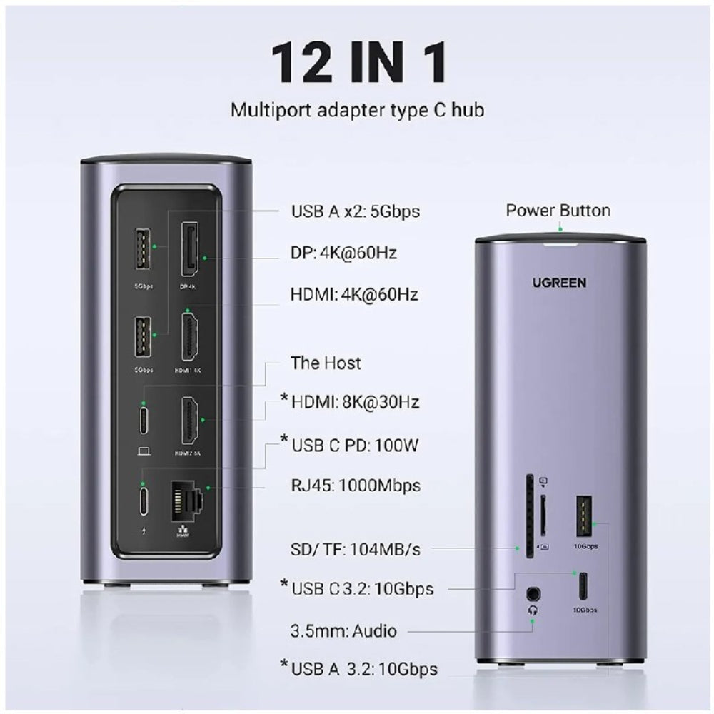 Docking Station Pro Usb Tipo C Ugreen 12 en 1 2 Hdmi Dp 8k S1901