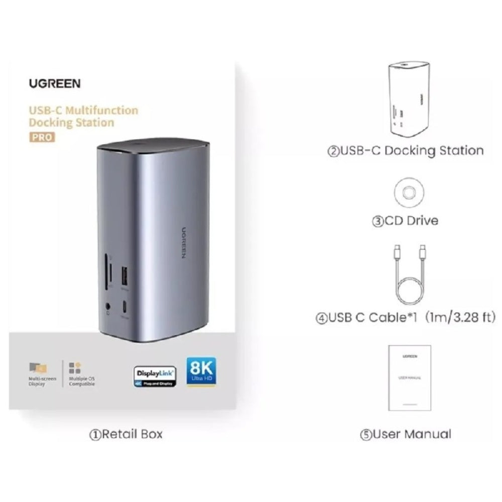 Docking Station Pro Usb Tipo C Ugreen 12 en 1 2 Hdmi Dp 8k S1901