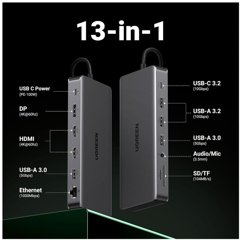 Adaptador Tipo C 13 en 1 Multiport Hub Lan Hdmi Dp 4k Ugreen S1902