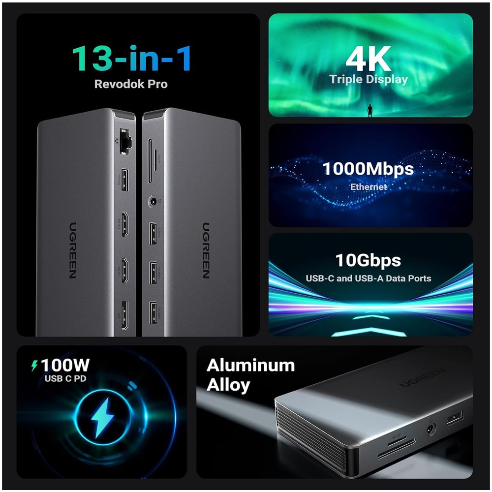 Adaptador Tipo C 13 en 1 Multiport Hub Lan Hdmi Dp 4k Ugreen S1902