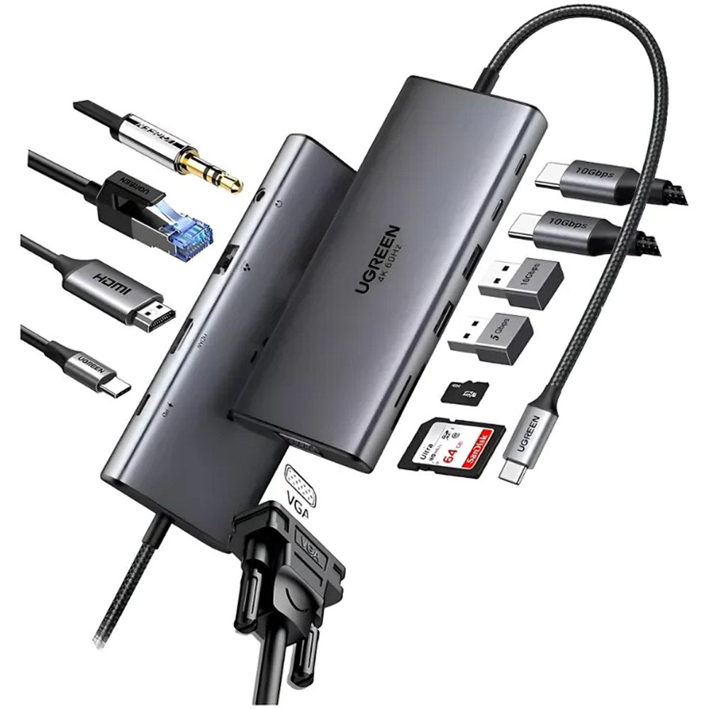Adaptador Tipo C 11 en 1 Multiport Hub Lan Hdmi Vga 4k Ugreen S1904