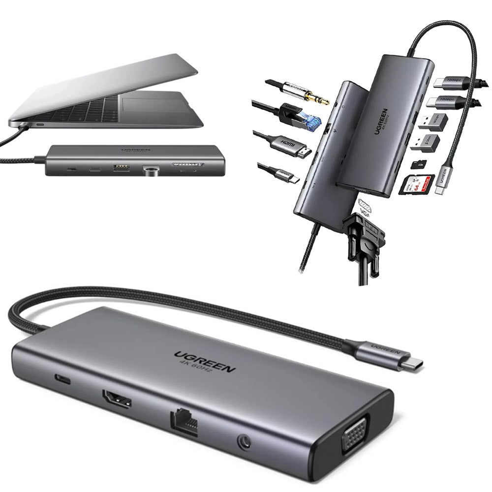 Adaptador Tipo C 11 en 1 Multiport Hub Lan Hdmi Vga 4k Ugreen S1904