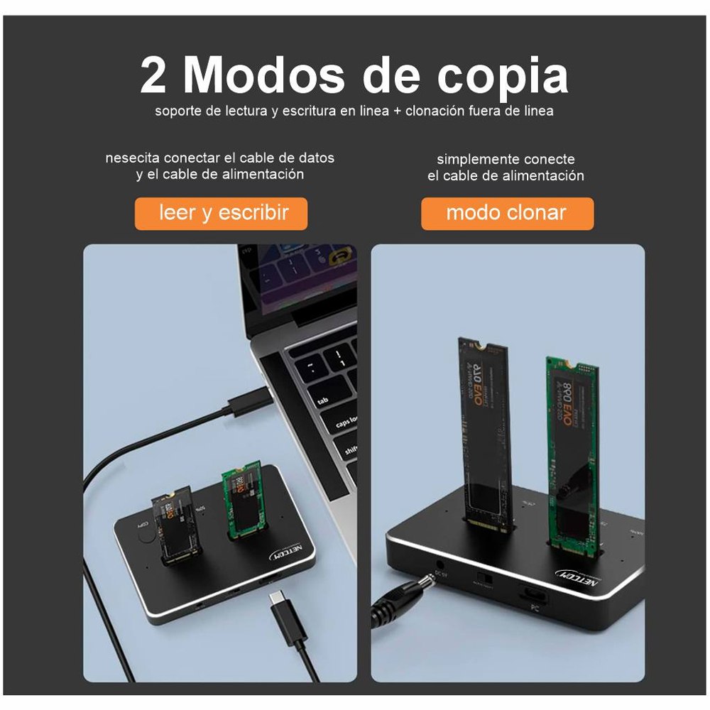 Clonador M.2 Ssd Nvme Dual Docking Station Doble Ranura 3.1 S1913