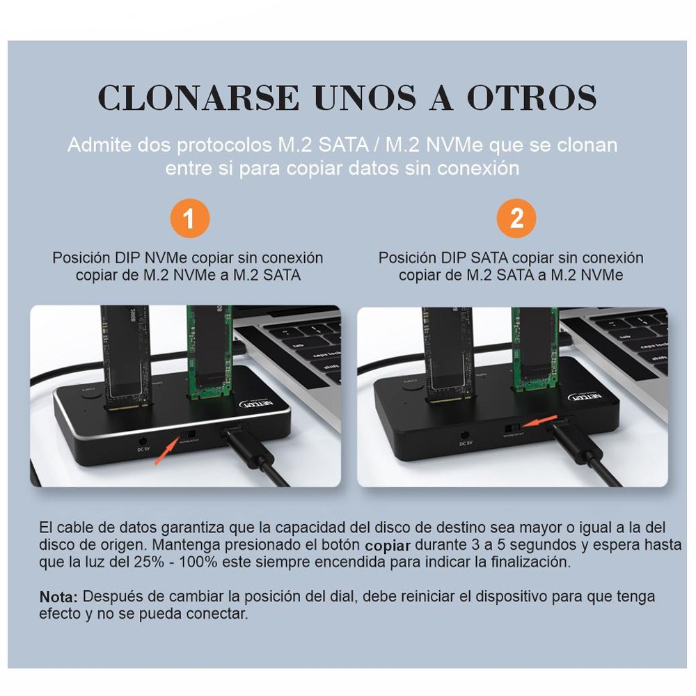 Clonador M.2 Ssd Nvme Dual Docking Station Doble Ranura 3.1 S1913