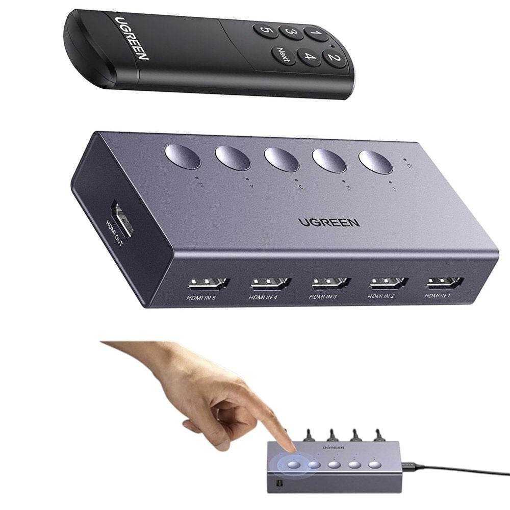 Switch Hdmi 2.0 5 Puertos 4k 60hz Ugreen 3d Hdr Con Control S1924