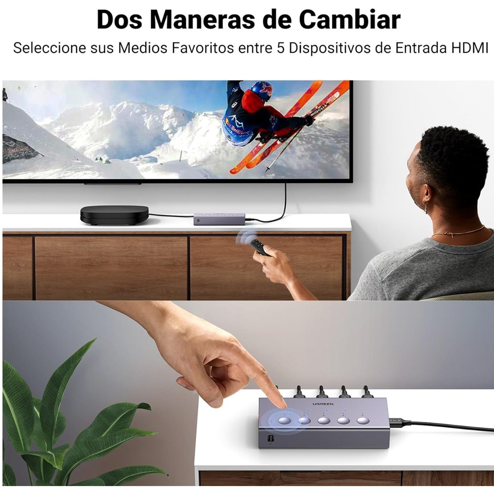 Switch Hdmi 2.0 5 Puertos 4k 60hz Ugreen 3d Hdr Con Control S1924