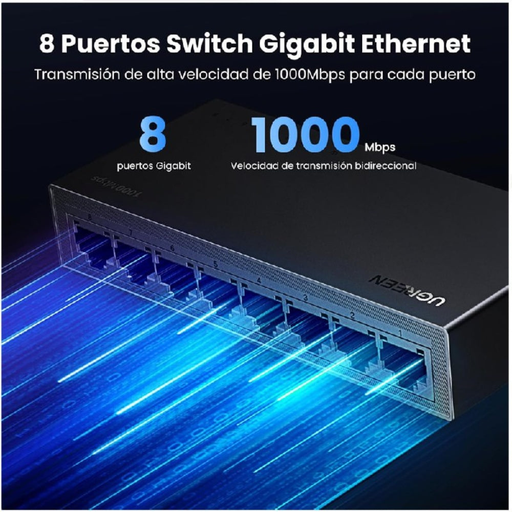 Switch 8 Puertos Ugreen 1000mbps Rj45 Lan Gigabit Ethernet S1928