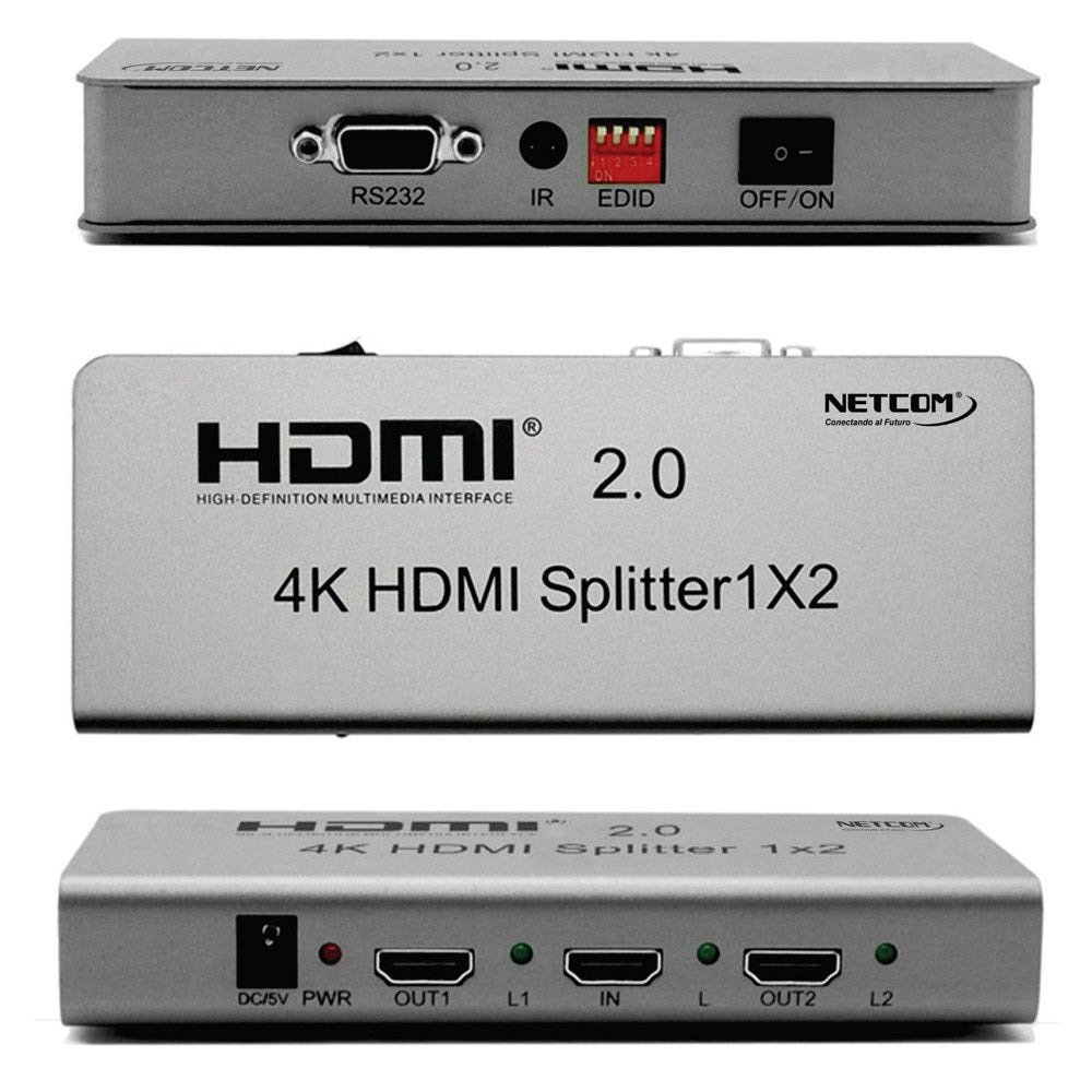 Splitter HDMI 1x2 Metalico 2.0 4K 60Hz 2 pantallas Ultra HD RS232 S1934